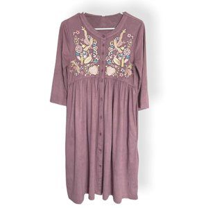 Pink Blush Boho Maternity Dress Women S Purple Floral Velvet Button Midi Peasant